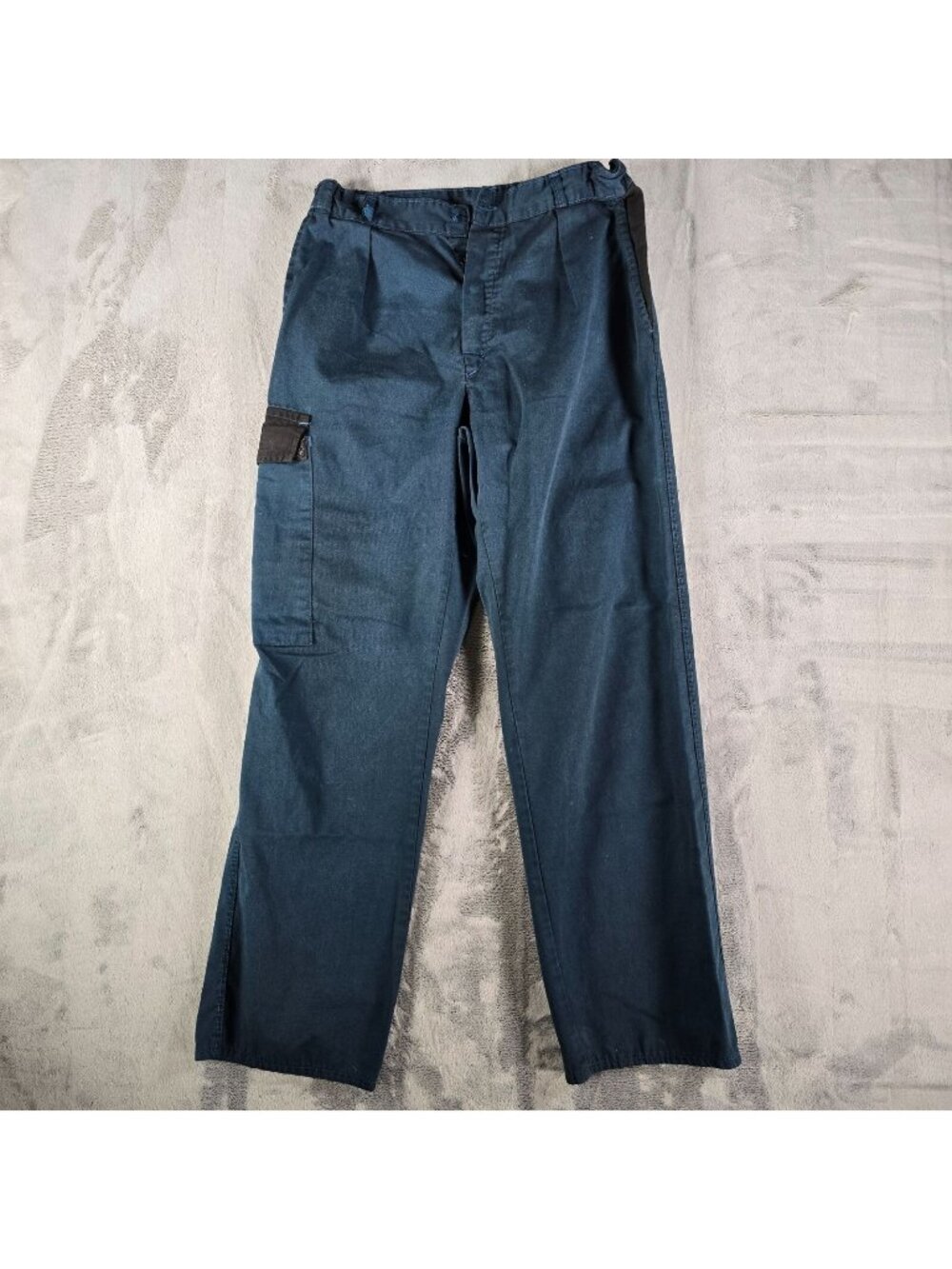 Vintage 1990s French Workwear Stretch Waistband Blue Utility Cargo Pants (29x29)